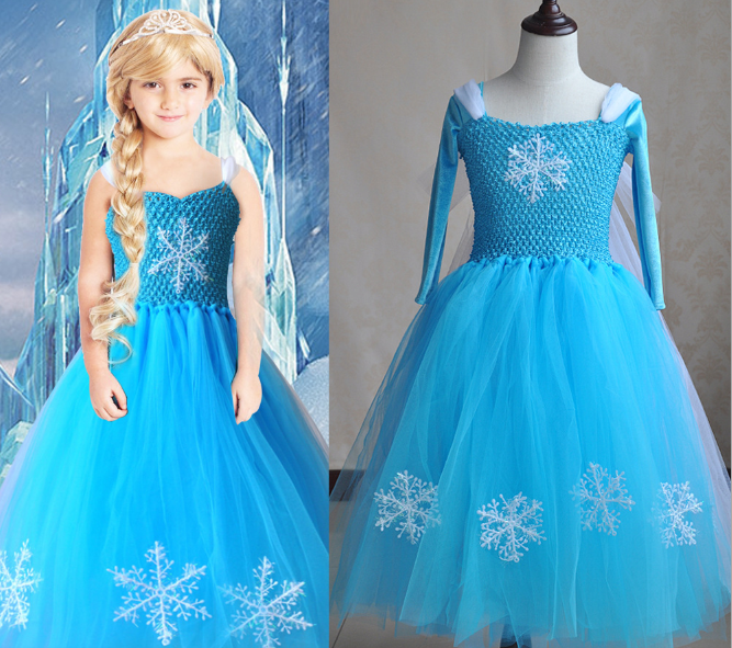 Elsa Dress Princess Costume Girls Long Sleeve Fancy Dress Costume